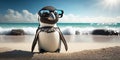 Cool hipster penguin wearing sunglasses on a tropical beach