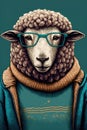 Cool hipster sheep portrait. Perfect for mugs, t-shirts, banner.