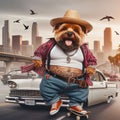 cool hispanic gangster labradoodle dog drive ride lowrider retro car anthropomorphic funny character