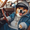 cool hispanic gangster overweight chihuahua drive vintage car anthropomorphic funny character