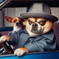 cool hispanic gangster overweight chihuahua drive vintage car anthropomorphic funny character