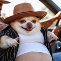 cool hispanic gangster overweight chihuahua drive vintage car anthropomorphic funny character