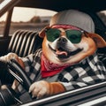 cool hispanic gangster overweight dog drive ride lowrider retro car anthropomorphic funny character