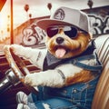 cool hispanic gangster terrier dog drive drive lowrider retro car anthropomorphic funny character