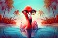 summer flamingo sunglasses hipster animal party bird feather tropical pink. Generative AI. Royalty Free Stock Photo