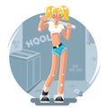 Cool hooligan troublemaker girl bat icon female criminal backstreet background flat design vector illustration