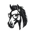 Cool Horse Icon, Funny Farm Animal Portrait, Mare Illustration, Horse Hipster in Sunglasses