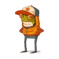 Cool humanized frog dude, isolated vector illustration. Calm anthropomorphic frog