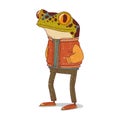 Cool humanized hipster frog, isolated vector illustration. Calm anthropomorphic frog wearing a casual outfit