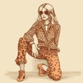 Woman with sunglasses and leopard outfit - lifestyle illustration