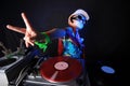 Cool kid DJ in action Royalty Free Stock Photo