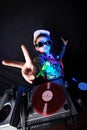 Cool kid DJ in action Royalty Free Stock Photo