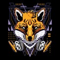 Cool Kitsune Demon Fox with Headphones Techno Geometry Illustration in Black Background