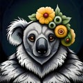 Cool koala bear wearing floral headwear - ai generated image