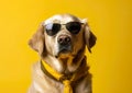 Cool labrador posing in the photo studio in front of the colorful background. Royalty Free Stock Photo