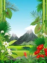 Cool Landscape Forest View with tropical plant and Flower cartoon