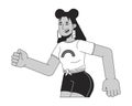 Cool latina girl sprinting running black and white 2D line cartoon character