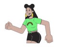 Cool latina girl sprinting running 2D linear cartoon character