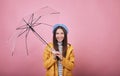 Cool laughing girl with opened umbrella in hand Royalty Free Stock Photo