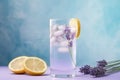 Cool lavender lemonade with lime slices and lavender flower