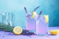 Cool lavender lemonade with lime slices and lavender flower