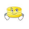 Cool lemon macaron mascot character with Smirking face