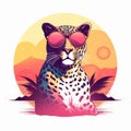 Cool Leopard With Sunglasses And Sunset Background
