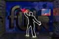 Light Painted Image of Man Tagging with Spray Paint Royalty Free Stock Photo