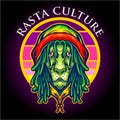 Cool lion head rasta Culture Logo with hat reggae Colour Illustrations