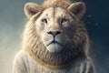 Cool Lion in Stylish Sweater on Glazy Background