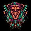 Cool Lion Vector Mandala Geometry Illustration in Black Background