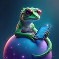 Cool Lizard Programmer Coding on Tablet