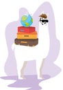 Cool llama agent with a pile of suitcases. World Tourism Day vector illustration