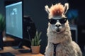 cool llama hipster sitting in the office,Generative AI