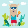 Cool llama in sunglasses cartoon character Royalty Free Stock Photo