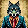 Cool lone wolf looking at the viewer illustration - ai generated image