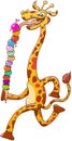 Cool long-necked giraffe eating a giant ice cream composed of thirteen flavor balls