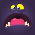 Cool mad cartoon monster face with big mouth. Vector Halloween black monster screaming.