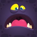 Cool mad cartoon monster face with big mouth. Vector Halloween black monster screaming