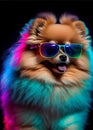 cool male dog pomeranian german spitz with glasses, AI Generated Royalty Free Stock Photo