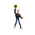 Cool Man 3D Cartoon Picture with a giant gold coin