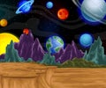 Cool Mars Surface In Space With Other Planets in Background Cartoon
