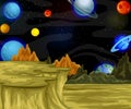 Cool Mars Surface in Space With Other Planets Cartoon