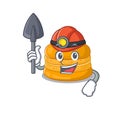 Cool miner worker of orange macaron cartoon character design