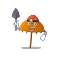 Cool miner worker of orange umbrella cartoon character design