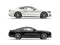 Cool modern black and white sports muscle cars - side view Royalty Free Stock Photo