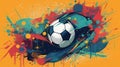 a cool modern design artwork in an orange background of the sport soccer, ai generated image