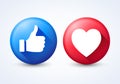 Modern Vector Icons Like and Heart Isolated. Button Design Elements for Social Network.