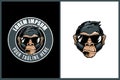 Cool monkey cartoon head with sunglass vector badge round logo template