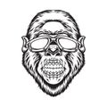 Cool monkey gorilla head with sunglasses logo illustrations silhouette